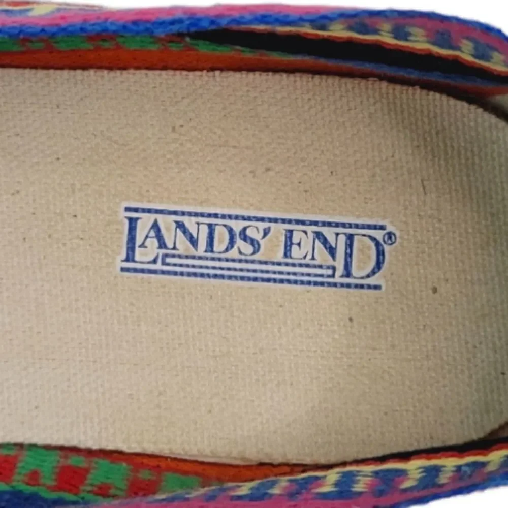 Lands' End Multi Color Striped Wedge Heel Pointed Toe Espadrille Shoes Size 9